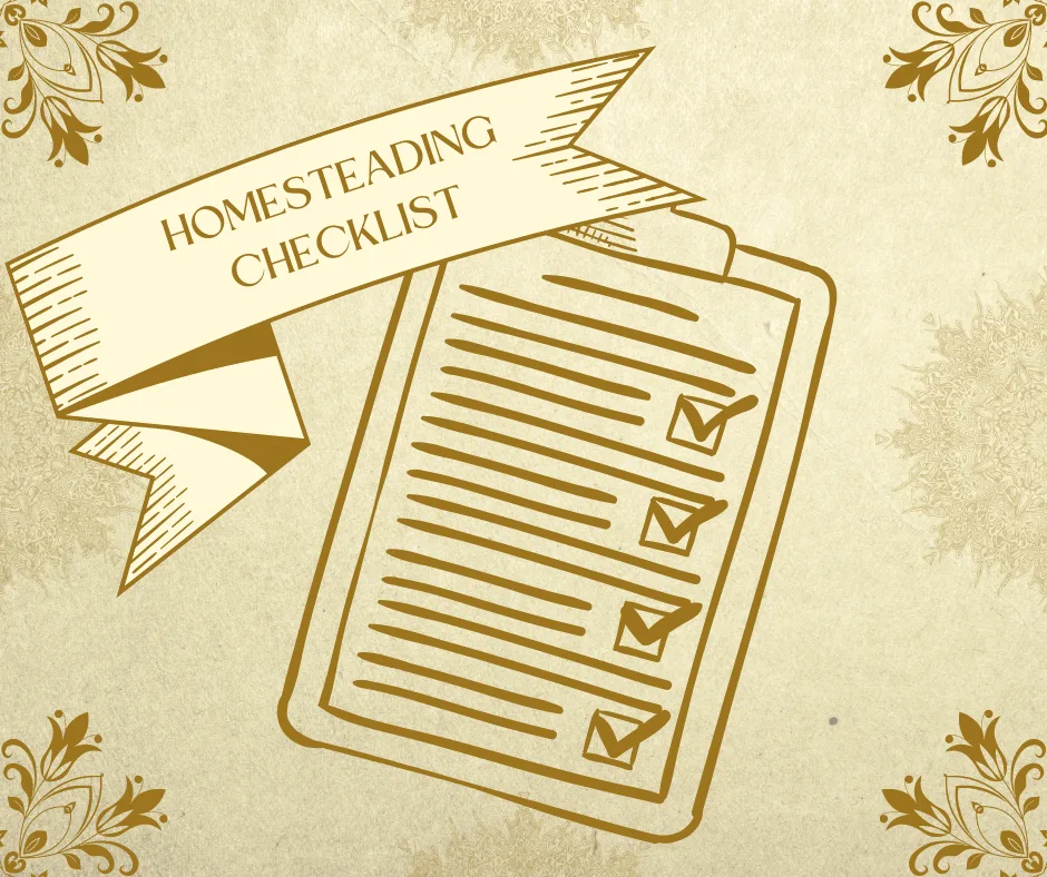 Dekorative Grafik Homesteading Checklist mit Klemmbrett und Häkchen