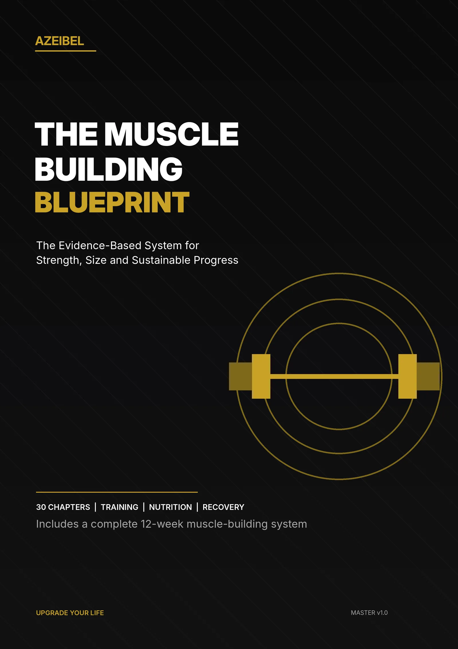 The Muscle Building Blueprint – E-Book zum Muskelaufbau 3 The Muscle Building Blueprint Cover mit Hantel-Icon und Untertitel zum evidenzbasierten System
