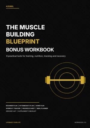The Muscle Building Blueprint Bonus Workbook Cover mit 8 praktischen Tools