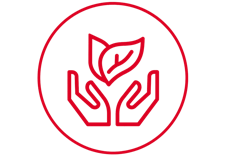 Icon rote Hände halten grünes Blatt