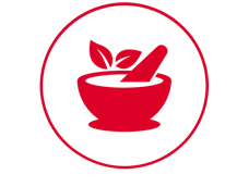 Icon rote Schale mit Blatt und Stab für Ernährung
