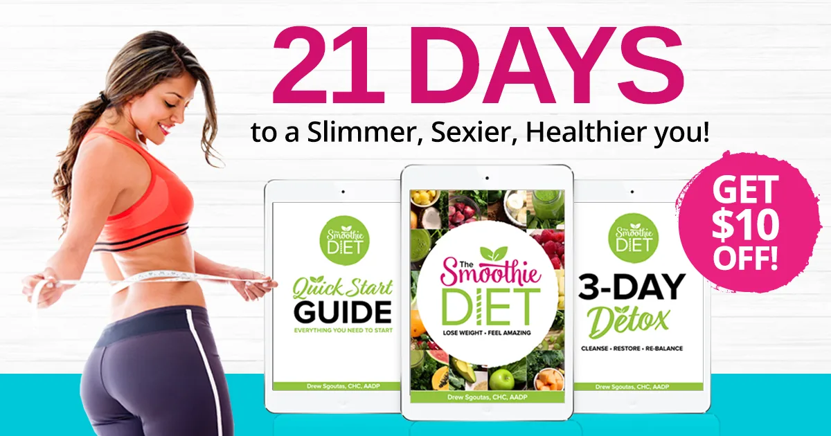 Hero-Banner The Smoothie Diet 21-Day Weight Loss Program mit Frau, Tablets und Claim