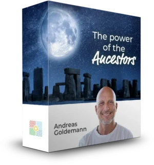 The Power of the Ancestors 3D Produktbox mit Mond und Stonehenge, Porträt von Andreas Goldemann