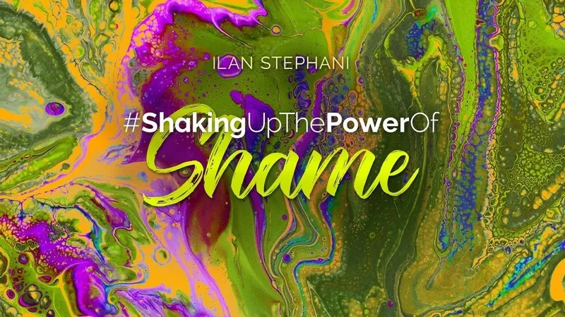 The Shaking Collection Galerie-Slide mit #ShakingUpThePowerOfShame Text auf grün-gelb-magentafarbenem Hintergrund