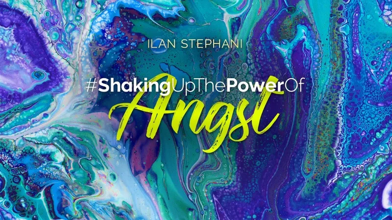 Shaking Collection Galeriebild mit Thema Angst in Neon-Gelb auf Flüssig-Marmor-Hintergrund