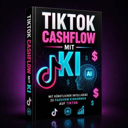 TikTok Cashflow mit KI – E-Book über Faceless Content 4 TikTok Cashflow mit KI E-Book Cover Mockup in 3D-Perspektive
