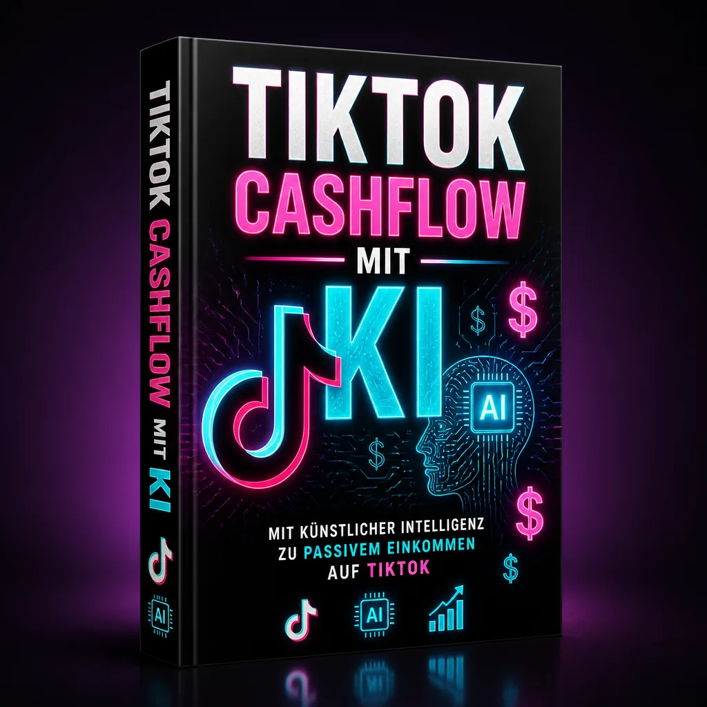 TikTok Cashflow mit KI – E-Book über Faceless Content 1 TikTok Cashflow mit KI Premium Leitfaden 2026 E-Book Cover mit Neon-Design