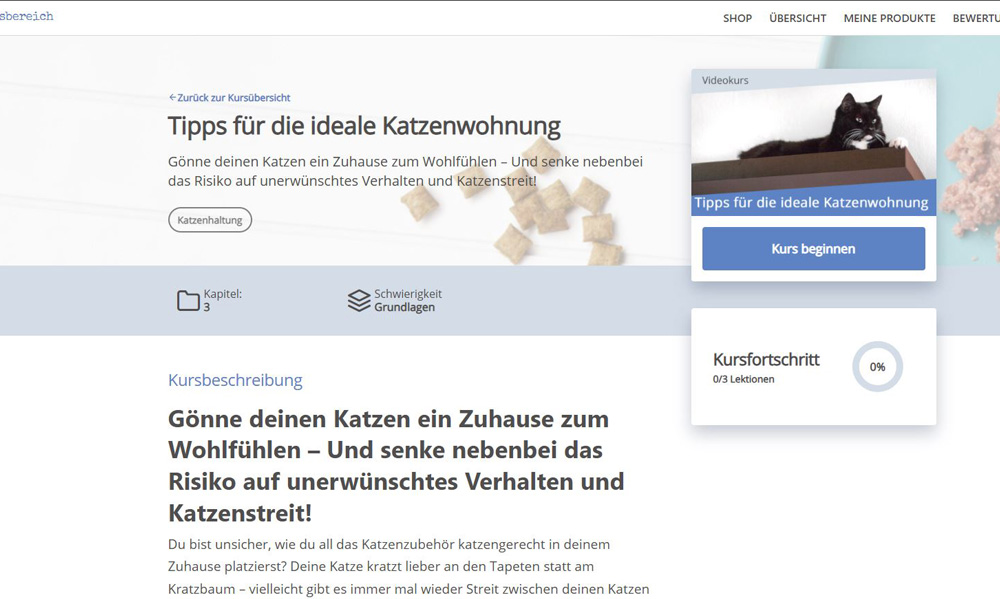 Screenshot der Kursübersicht im Mitgliedsbereich mit Kursdetails und Anmeldebutton