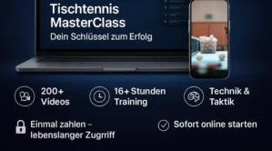 Mockup der Tischtennis MasterClass mit Laptop und Smartphone zeigt Kursinhalte und Vorteile