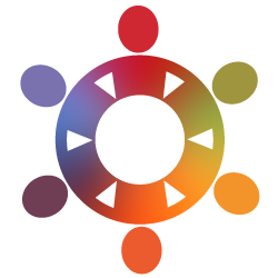 Communities Icon mit farbigen Personen im Kreis arrangiert