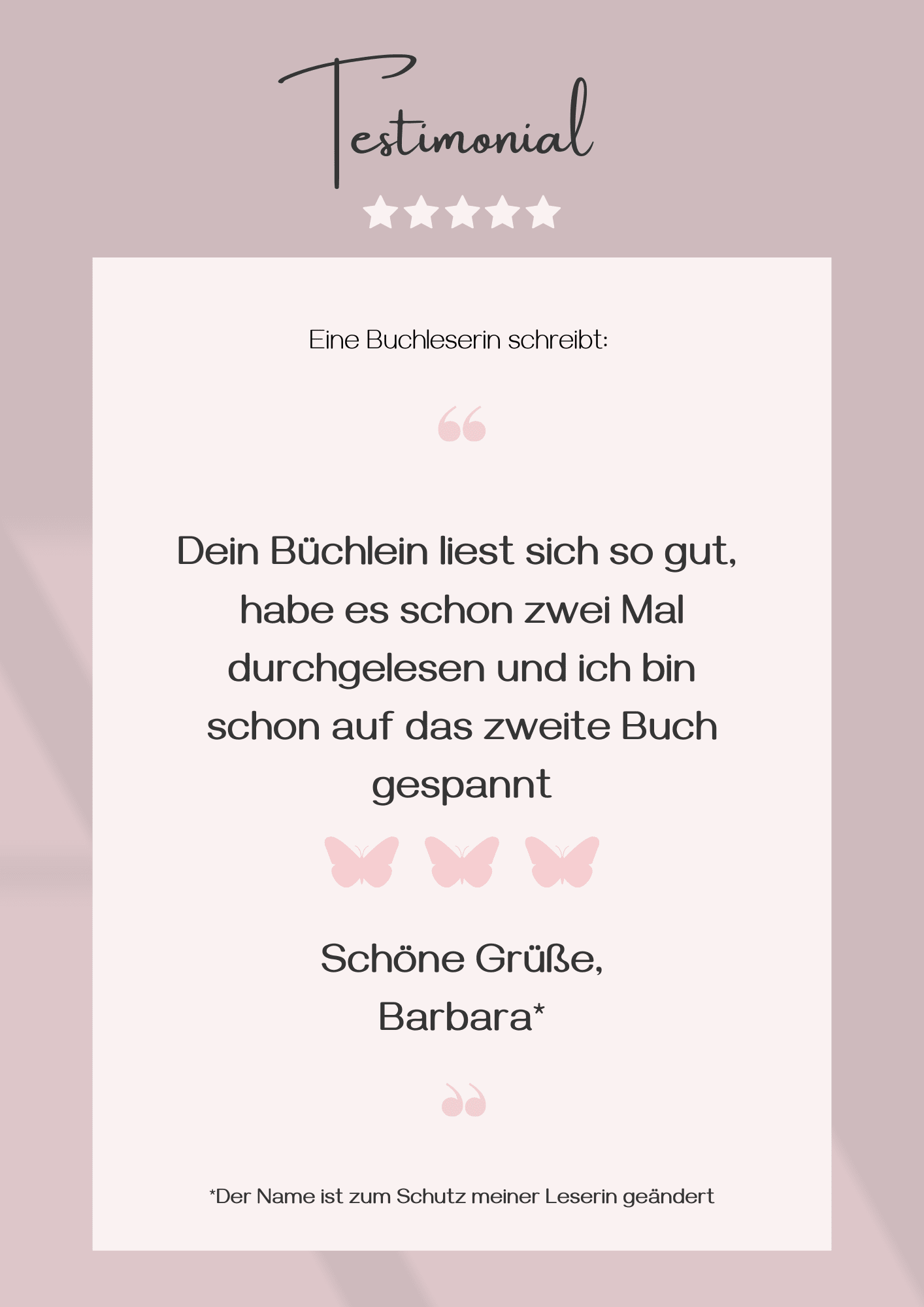Testimonial von Barbara über zweimaliges Lesen des Buches und Spannung auf zweites Buch