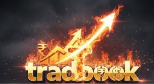 Tradbook Logo mit brennendem Aufwärtstrend-Pfeil, Lead Generation Software