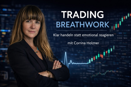 Trading Breathwork – Atem-Videokurs für Trader von Corrina Holzner 1 Trading Breathwork kompaktes Hero-Bild mit Corrina Holzner und Candlestick-Diagramm