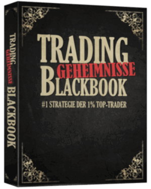 Trading Geheimnisse Blackbook Cover mit goldenen Verzierungen auf schwarzem Hintergrund