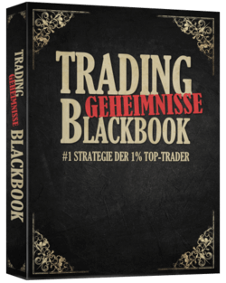 Trading Geheimnisse Blackbook Cover mit goldenen Verzierungen auf schwarzem Hintergrund
