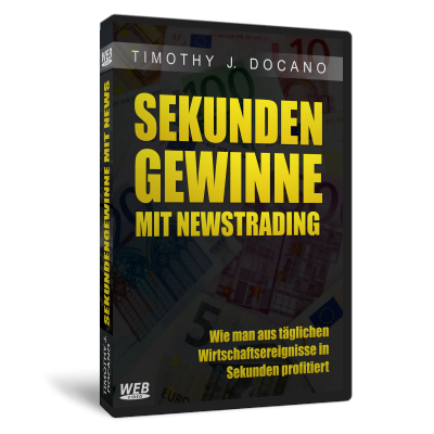 DVD-Cover Sekundengewinne mit Newstrading von Timothy J. Docano mit gelber Schrift auf dunklem Hintergrund