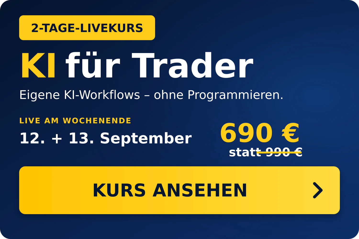 KI für Trader 2-Tage-Livekurs 690 Euro Mobile Banner Kagels Trading