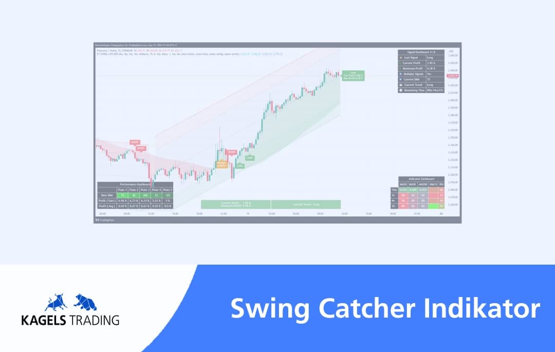 Swing Catcher Indikator Performance Chart mit grünen Long-Signalen Trendkanal Analyse