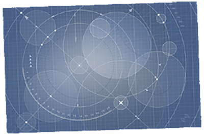 Blaue technische Grafik mit geometrischen Mustern und Verbindungspunkten