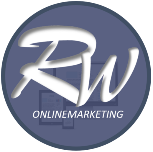 RW-Onlinemarketing Logo in Blau mit weißem RW-Schriftzug
