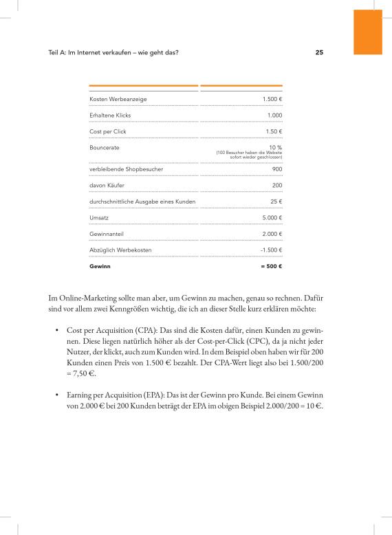 Traffic – Praxisbuch zu Online-Werbung von Marcel Knopf 9 Berechnungsbeispiel für Internet-Marketing-Kosten mit Werbeausgaben, Klicks, CPC und Bouncerate
