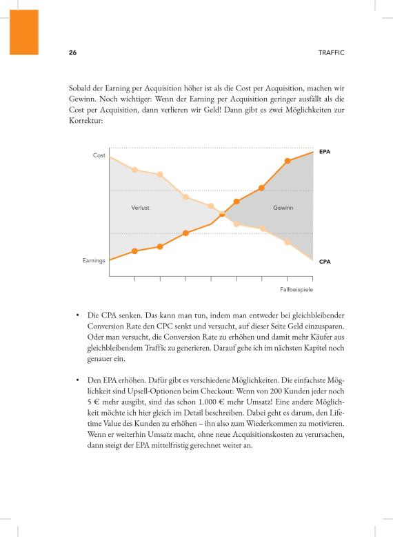 Traffic – Praxisbuch zu Online-Werbung von Marcel Knopf 10 Grafik zum Verhältnis von Cost per Acquisition und Earning per Acquisition mit Fallbeispielen