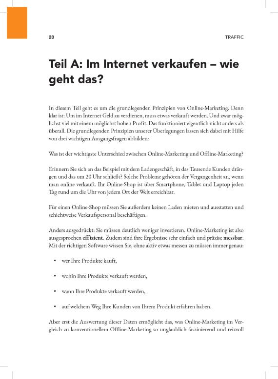 Traffic – Praxisbuch zu Online-Werbung von Marcel Knopf 4 Buchseite 20-21 mit Kapitelüberschrift Teil A und einleitendem Text zum Online-Marketing