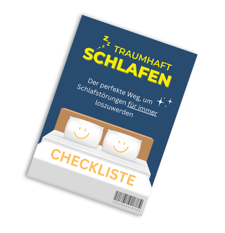 Traumhaft Schlafen – E-Book für besseren Schlaf von Sandra Schönemann 5 Traumhaft Schlafen Checklisten eBook Cover mit Bett Illustration