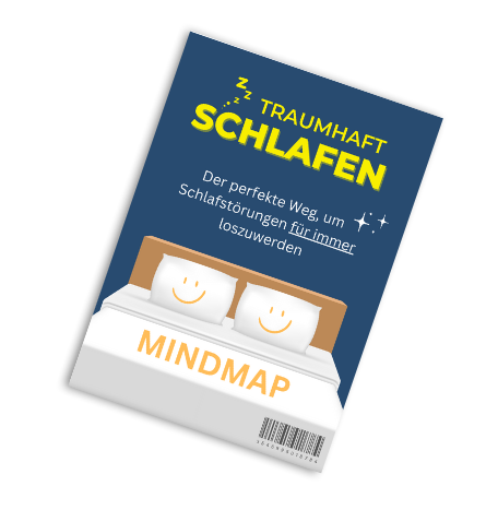 Traumhaft Schlafen – E-Book für besseren Schlaf von Sandra Schönemann 6 Traumhaft Schlafen Mindmap eBook Cover mit Bett Illustration
