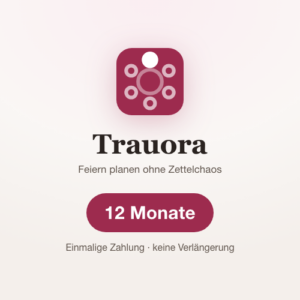 Trauora App-Icon mit Personen-Symbol in Burgunderrot auf hellem Hintergrund