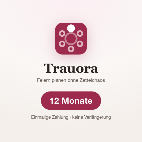 Trauora App-Icon mit Personen-Symbol in Burgunderrot auf hellem Hintergrund