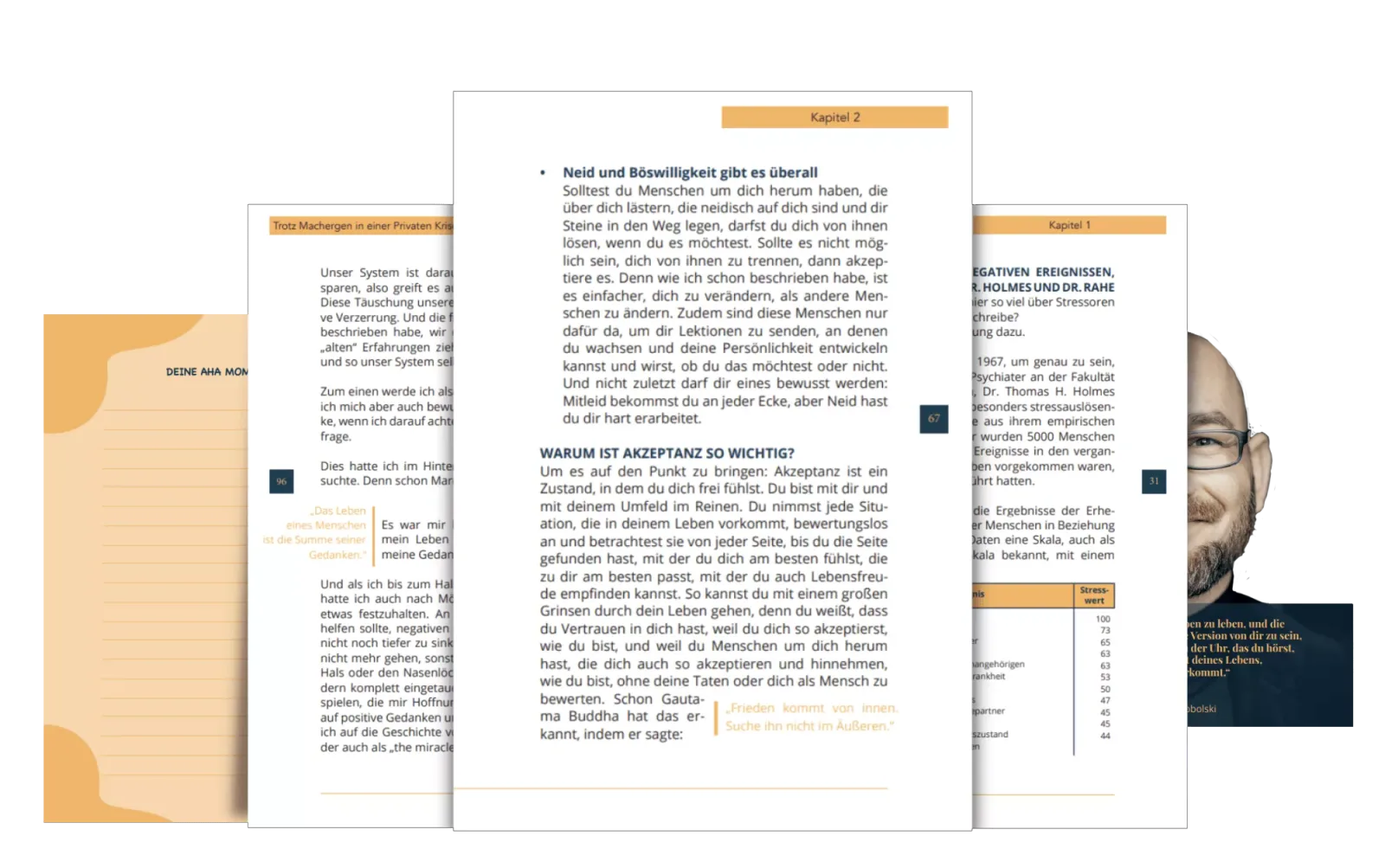 Buchseiten-Mockup Trotz Macher-Gen mit Text und Fotos von Damian Tobolski