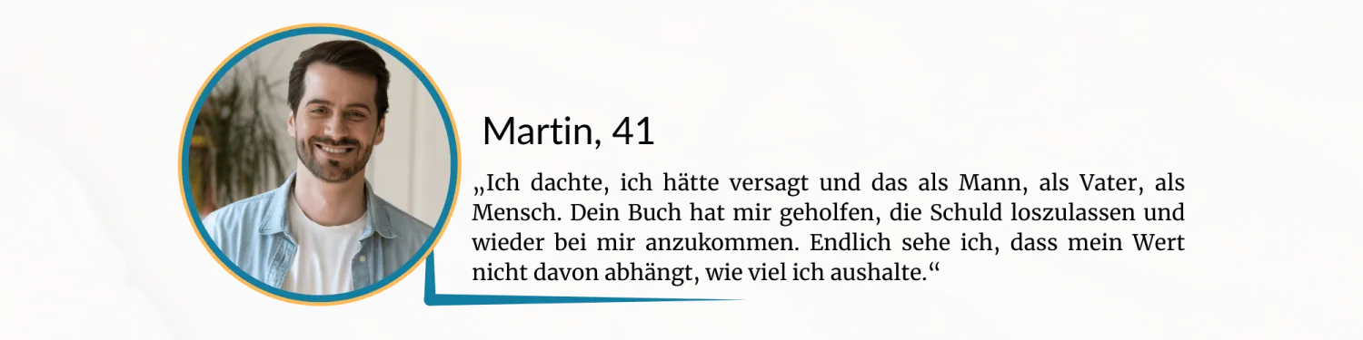 Testimonial Martin, 41 Jahre, mit Profilbild und Kundenbewertung in blauem Rahmen