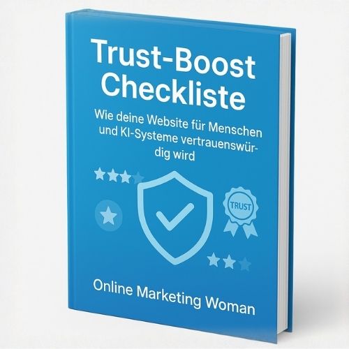 Trust-Boost-Checkliste Cover mit blauem Design und Schildlogo