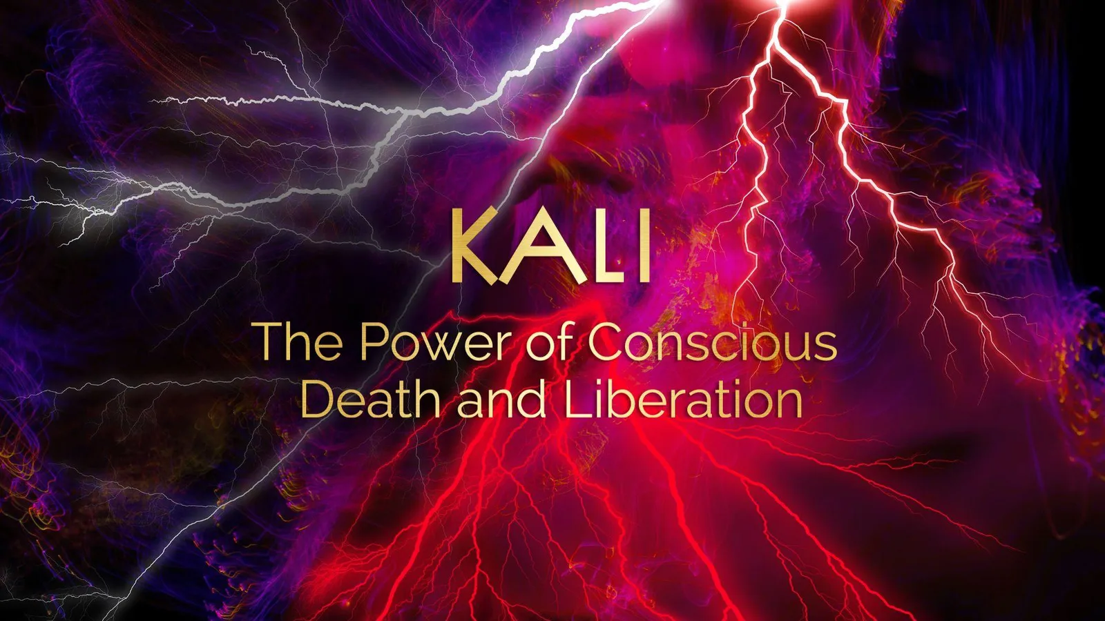 Kali Galerie-Bild mit purpur-roten Blitzeffekten und energetischer Spirale in der Bildmitte