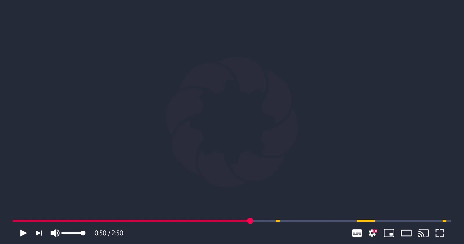 Videoplayer mit Fortschrittsbalken, dunkler Hintergrund, Wiedergabeleiste sichtbar, 2:50 Minuten Dauer