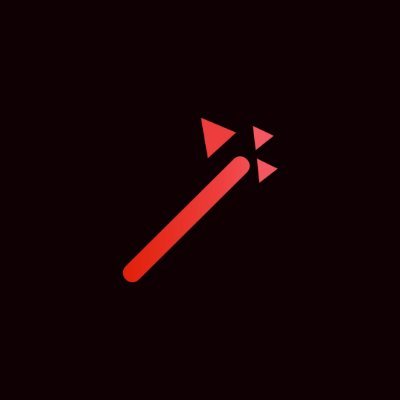 Tube Magic Logo roter Pfeil mit Play-Symbolen auf schwarzem Hintergrund