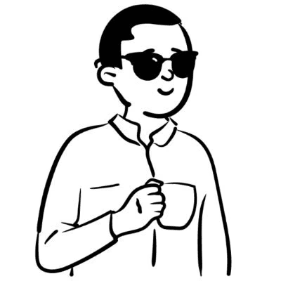 Minimalistisches Illustrationsporträt eines Mannes mit Sonnenbrille und Kaffeetasse