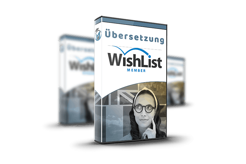 WishList Member Übersetzung – Software-Box mit WishList-Logo und Frauenporträt