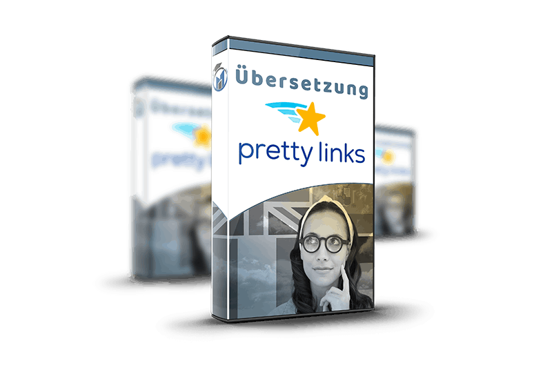Pretty Links Übersetzung – Software-Box mit Pretty-Links-Logo und Frauenporträt