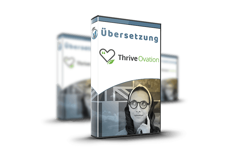 Thrive Ovation Übersetzung – Software-Box mit Thrive-Ovation-Logo und Frauenporträt