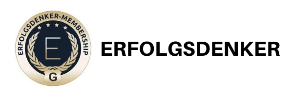 Erfolgdenker-Membership Logo mit goldenem Kreis und Buchstabe E
