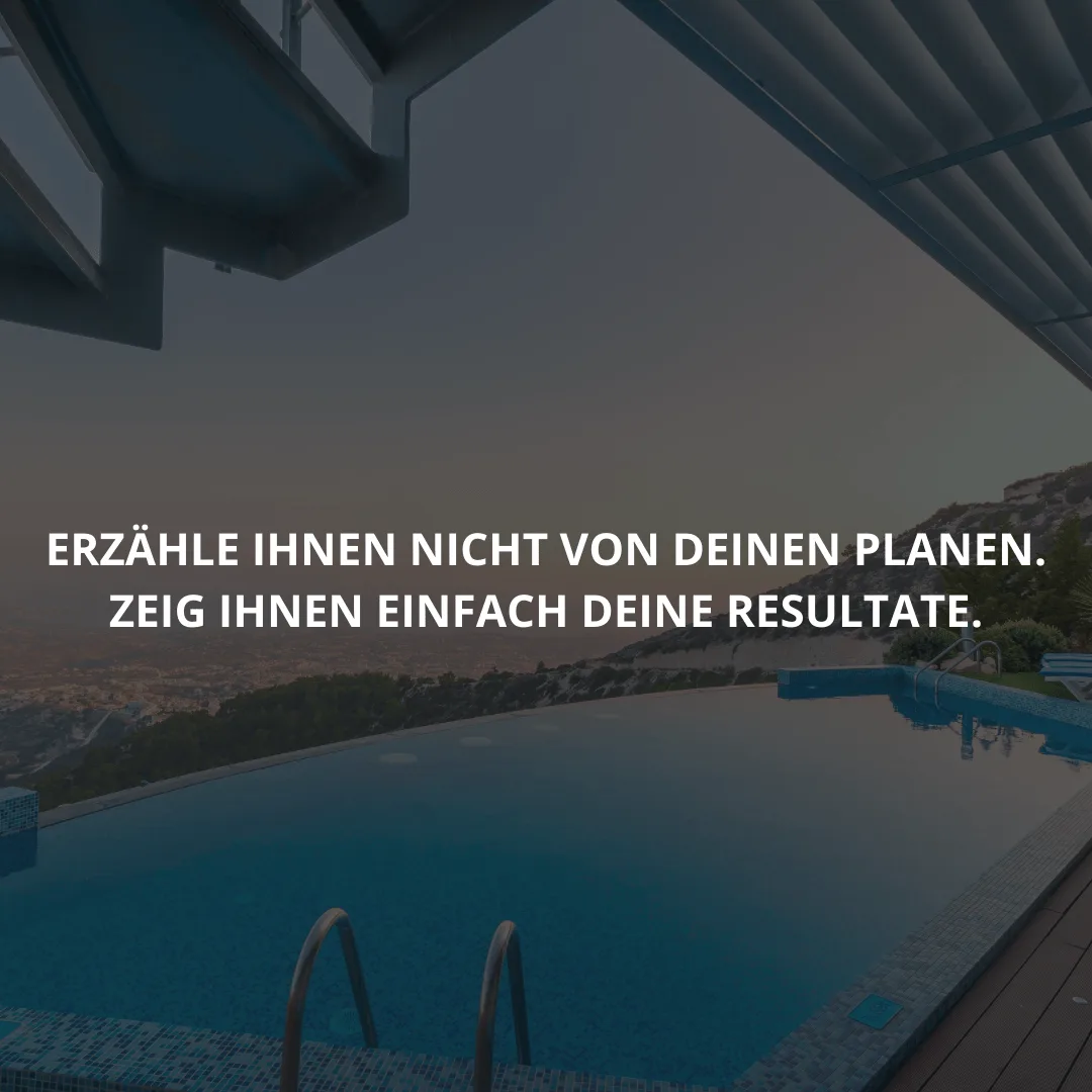 Motivations-Post mit Pool-Szenerie und Erfolgsquote