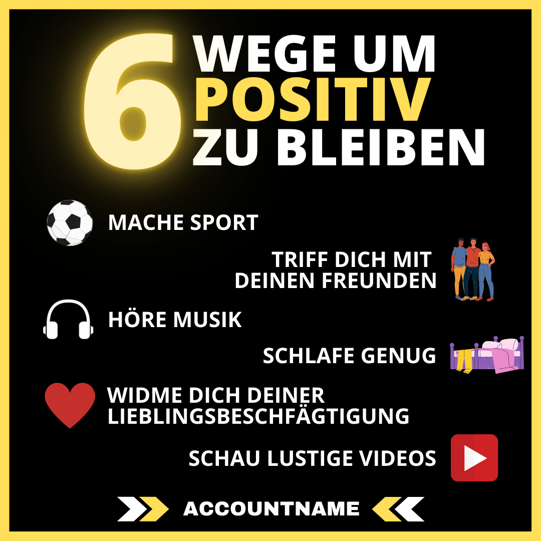 Business-Post mit Checkliste für positives Mindset in Gelb und Schwarz