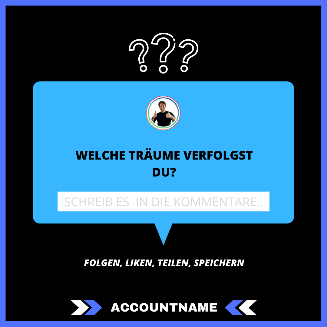 Instagram Frage-Post Template in Blau mit Fragezeichen und Kommentarfeld