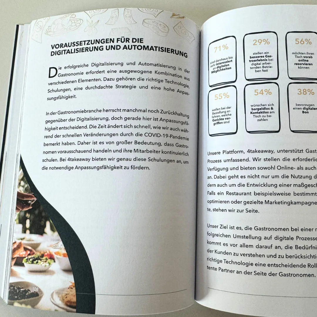 Buch-Seite mit Text zu Voraussetzungen für Digitalisierung und Automatisierung, Statistiken in Kästen