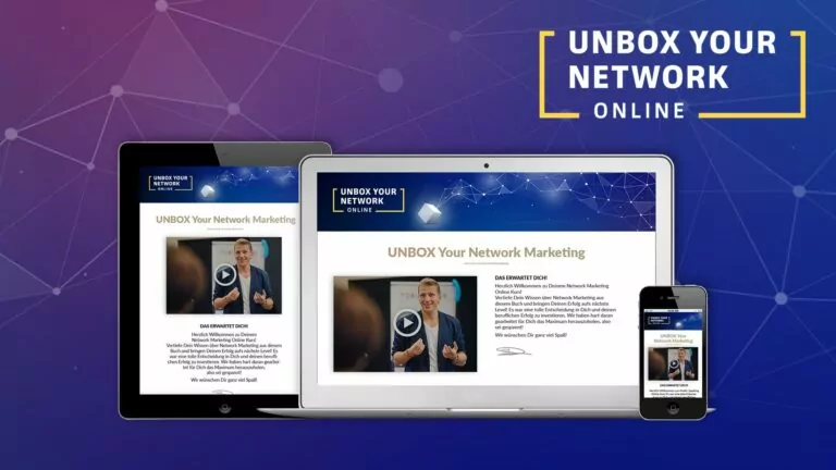 Mockup Unbox Your Network Online Kurs auf Tablet, Laptop und Smartphone