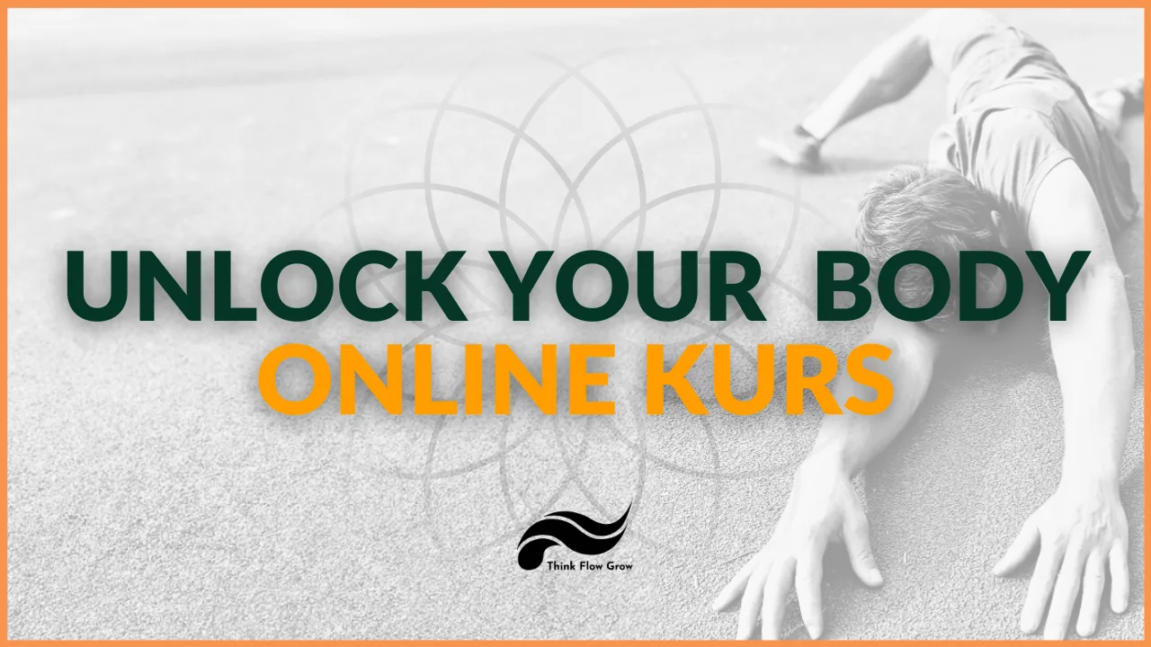 Unlock Your Body Online Kurs Werbebanner mit dunkelgrünem Text und oranger Akzentfarbe