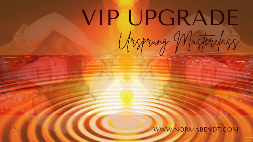VIP Upgrade Banner für Ursprung Masterclass mit gelbem Licht und Bergsilhouette
