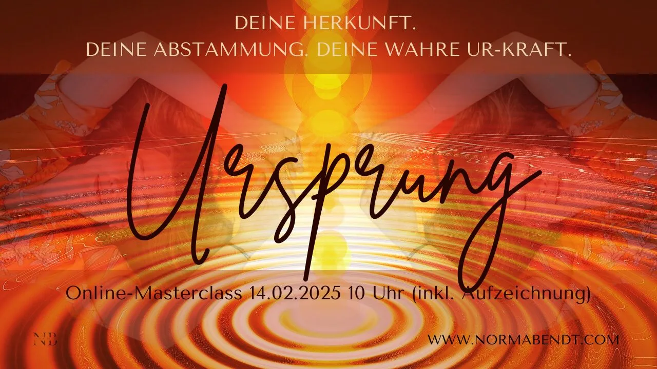 Hero-Banner für Ursprung Masterclass mit Berglandschaft, gelbem Licht und Handschriftzug